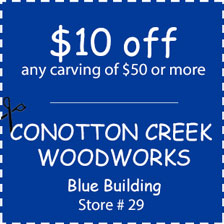 Coupon for conotton creek woodworks at the Walnut Creek Amish Fleamarket in Ohio
